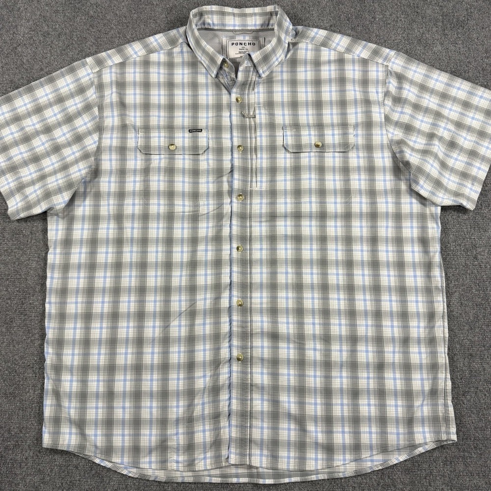 Poncho Shirt Mens XXL Plaid Short Sleeve Performance Nylon Stretch Magnet Pocket